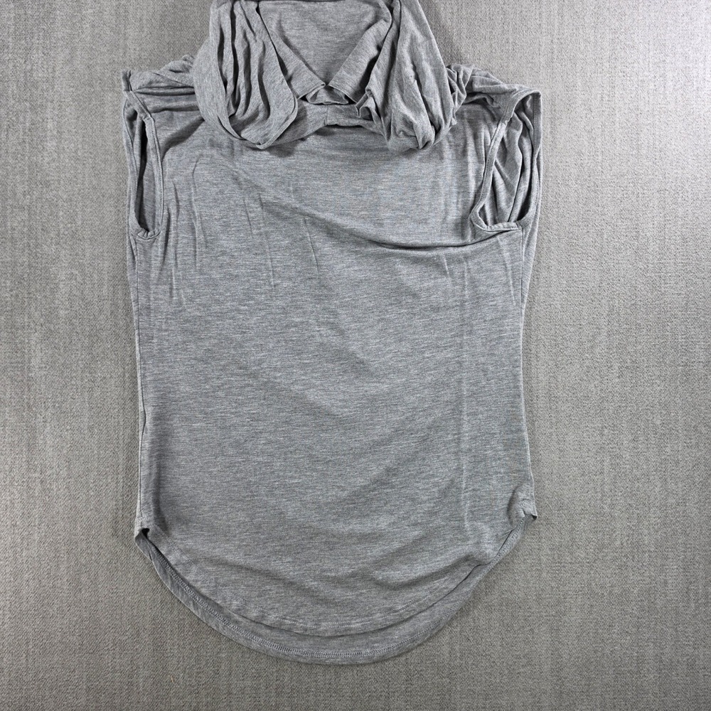 Six Forty Cowl Neck Top Women S Grey Sleeveless Draped Shirttail Hem Heathered